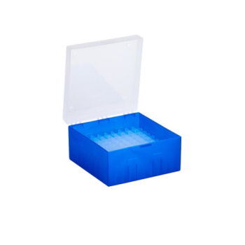 Kryo-Boxe blau ohne Rastereinsatz, Polypropylen, 133x133x52 mm, 5 Stück